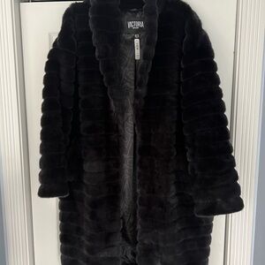 Victoria Sport Black Faux Fur Coat, size Medium
